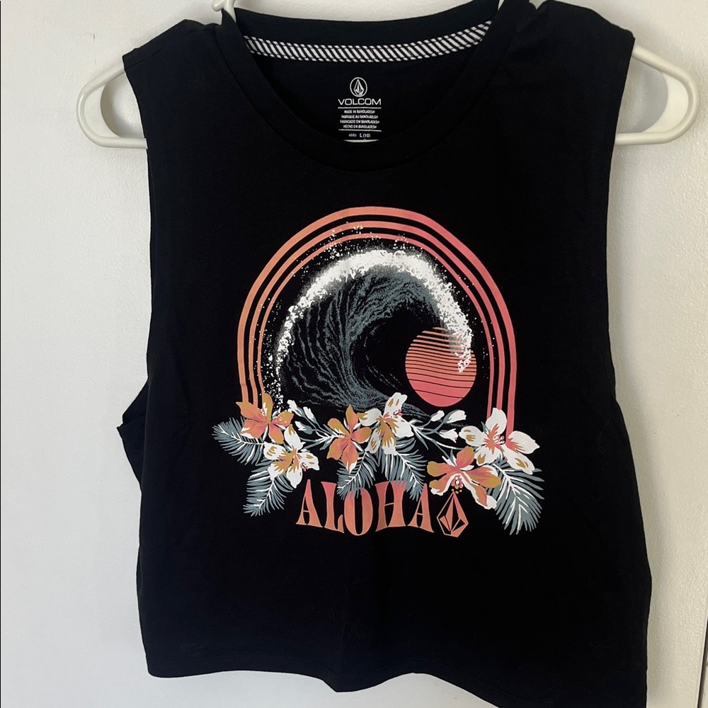 NWOT Volcom Black Aloha Wave Graphic Women's Top size L